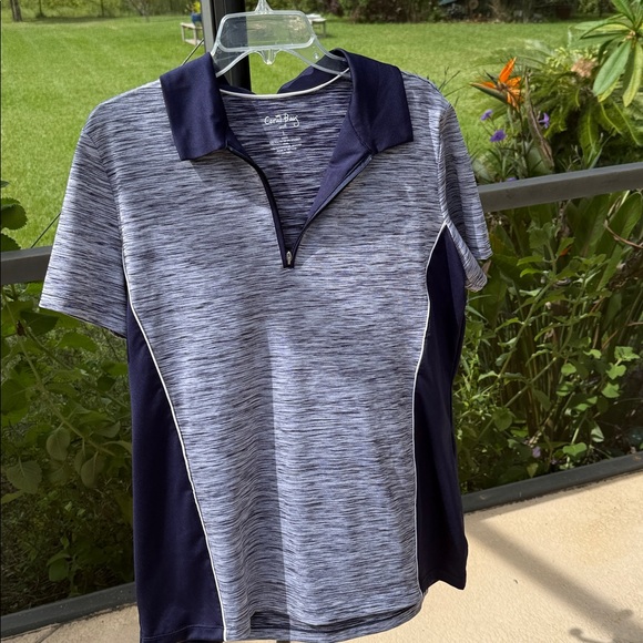 Coral Bay Golf large spandex navy short sleeve Shirt 1/4 Zip Up to Neck nwot - Picture 1 of 3